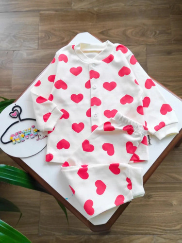 ست بلوز شلوار قلبی ترک نخ پنبه برند babycan