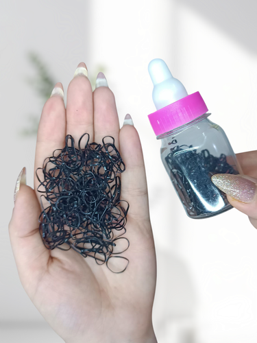 پک کش مو چهل گیس مشکی همراه ظرف فانتزی شیشه شیر کودک
