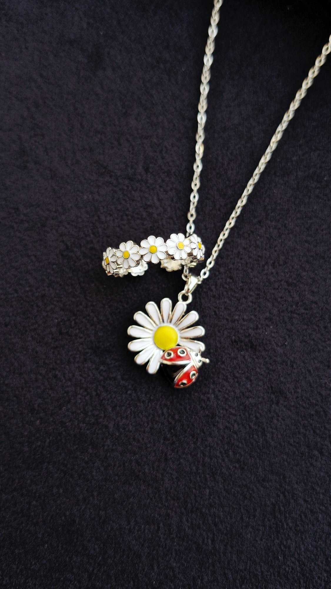 ست انگشتر و گردنبند گل بابونه و کفشدوزک🌼🐞