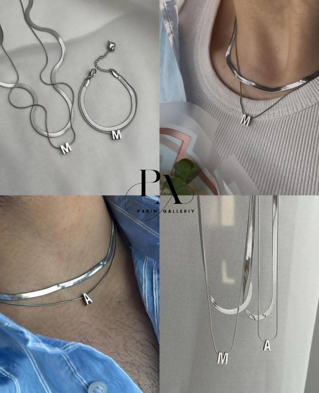 ست گردنبند و دستبند حروف انگلیسی دولاین ✨️🩶
