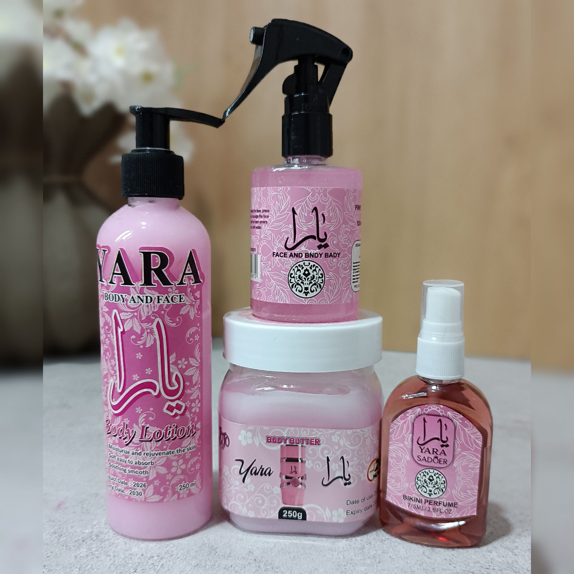پک ۴ عددی یارا | ست عطر بیکینی، لوسیون بدن، کره بدن و عطر مو