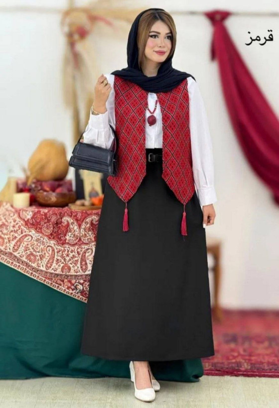 سه تیکه ژیله شومیز دامن ژینا جنس ژیله تافته شومیز داکرون دامن کرپ پرشین فری سایز