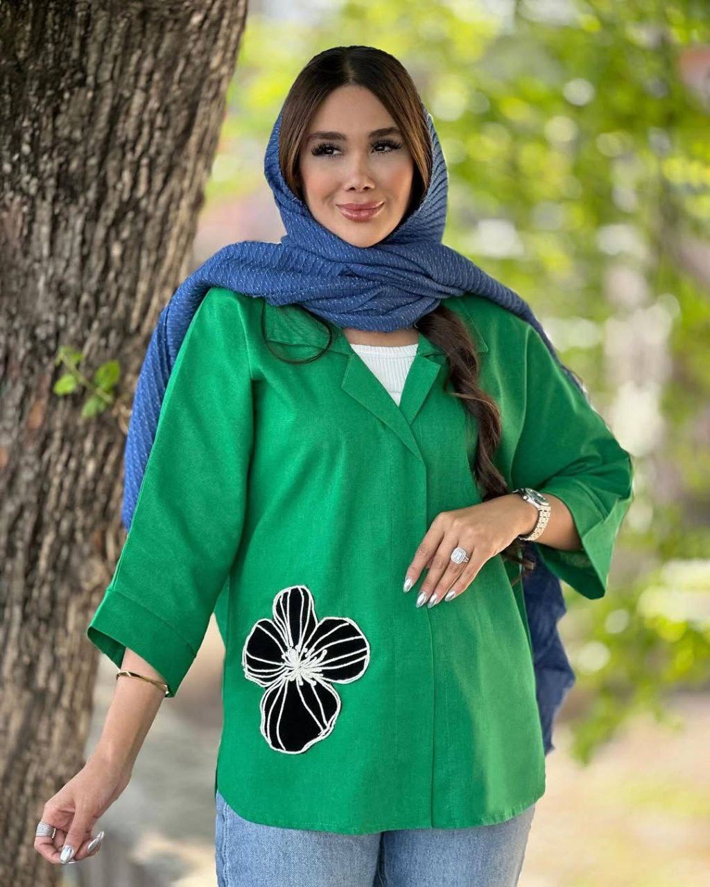 مانتو لینن کایرا جنس لینن گلدوزی شده فری سایز