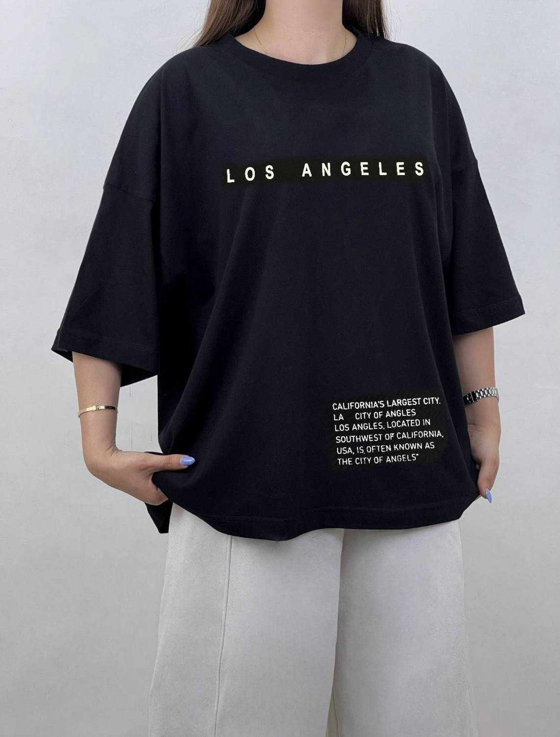 تیشرت باکسی LOS ANGELES جنس سوپر پنبه فری سایز