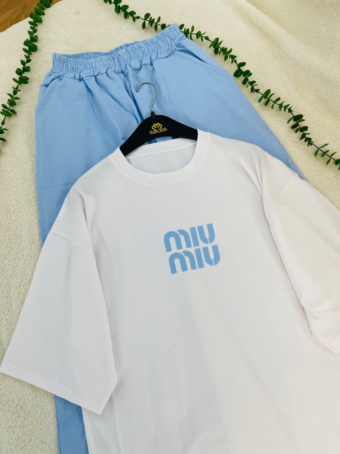 ست تیشرت شلوار میو میو (miu miu) جنس تیشرت پنبه جنس شلوار لینن