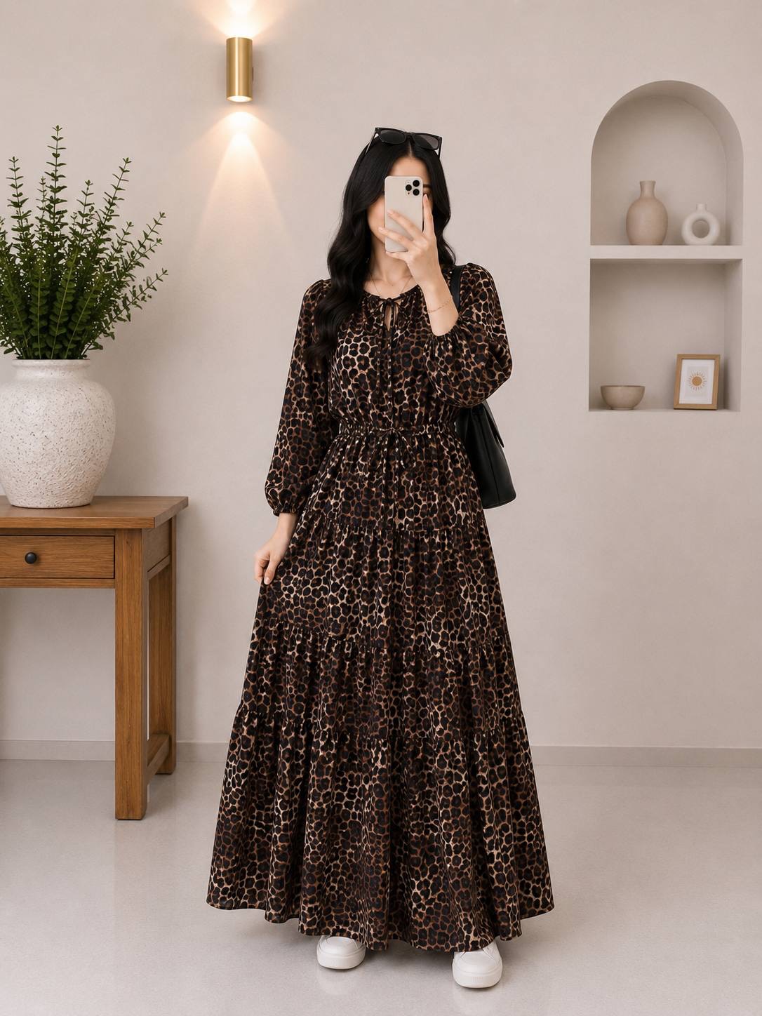 پیراهن پلنگی بلند زنانه جنس بوگاتی(نرم و لطیف) فری سایز ارسال رایگان