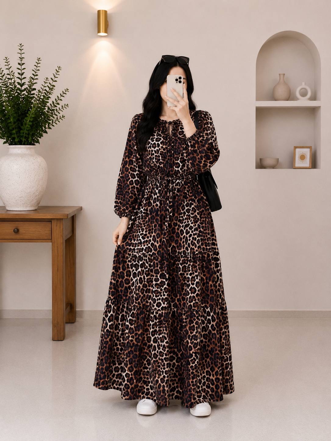 پیراهن پلنگی بلند زنانه جنس بوگاتی(نرم و لطیف) فری سایز ارسال رایگان