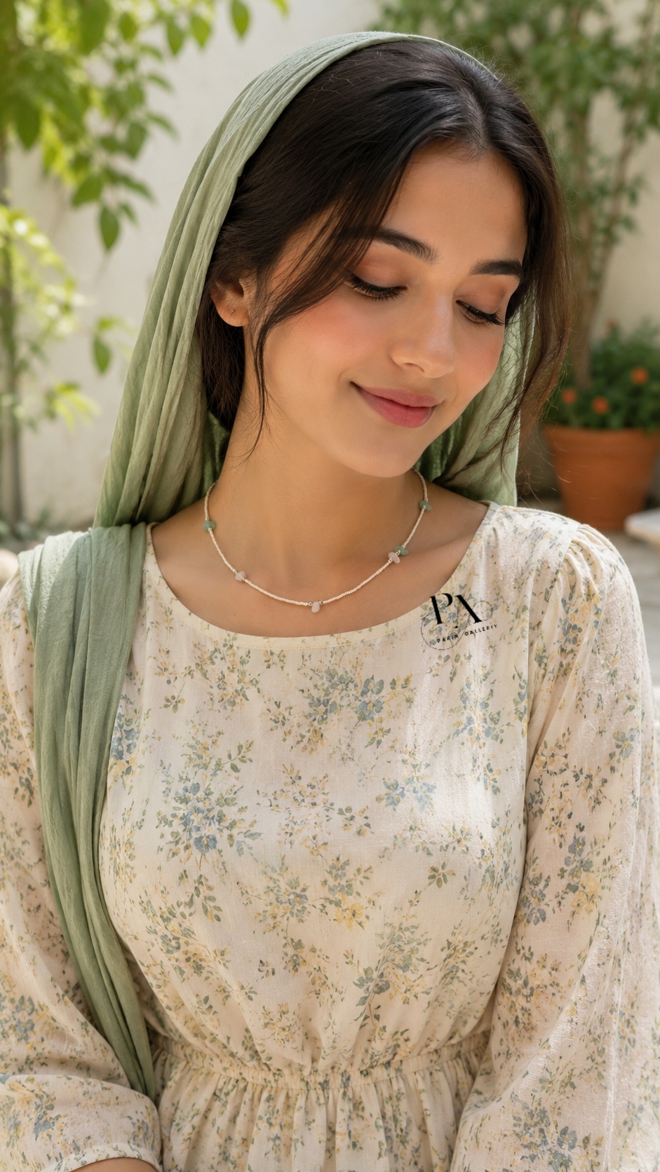 گردنبند مروارید سنگی تابستونی 💚🐚
