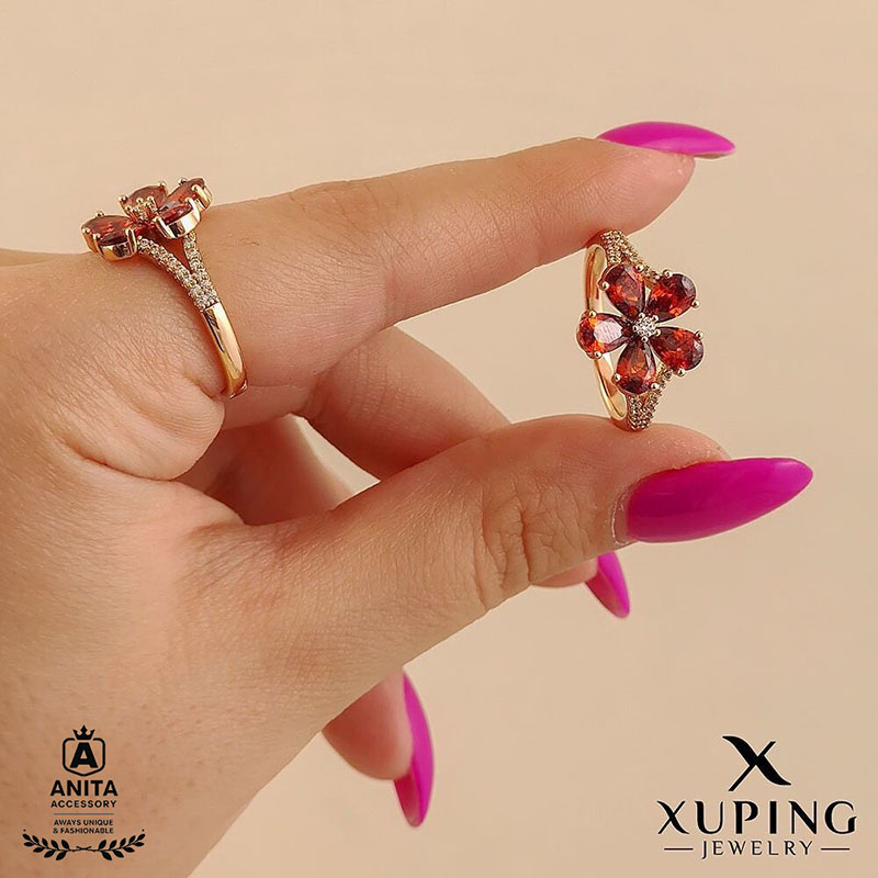 انگشتر طرح گل زرشکی ژوپینگ