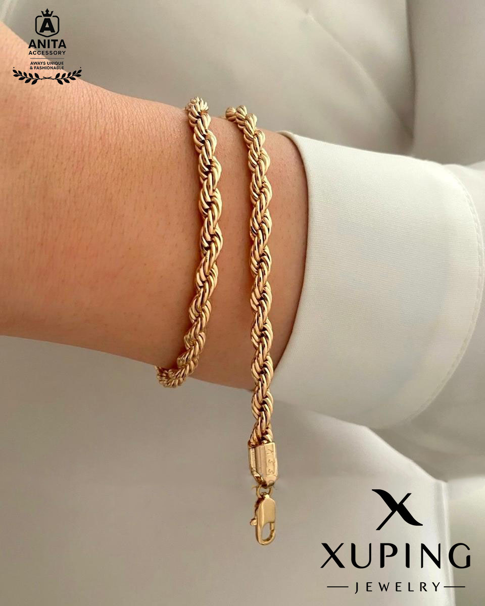 دستبند طنابی مشابه طلا ژوپینگ،رنگ ثابت،ضد حساسیت،بسیار پرطرفدار،شیک و چشم گیر،برند معتبر ژوپینگ