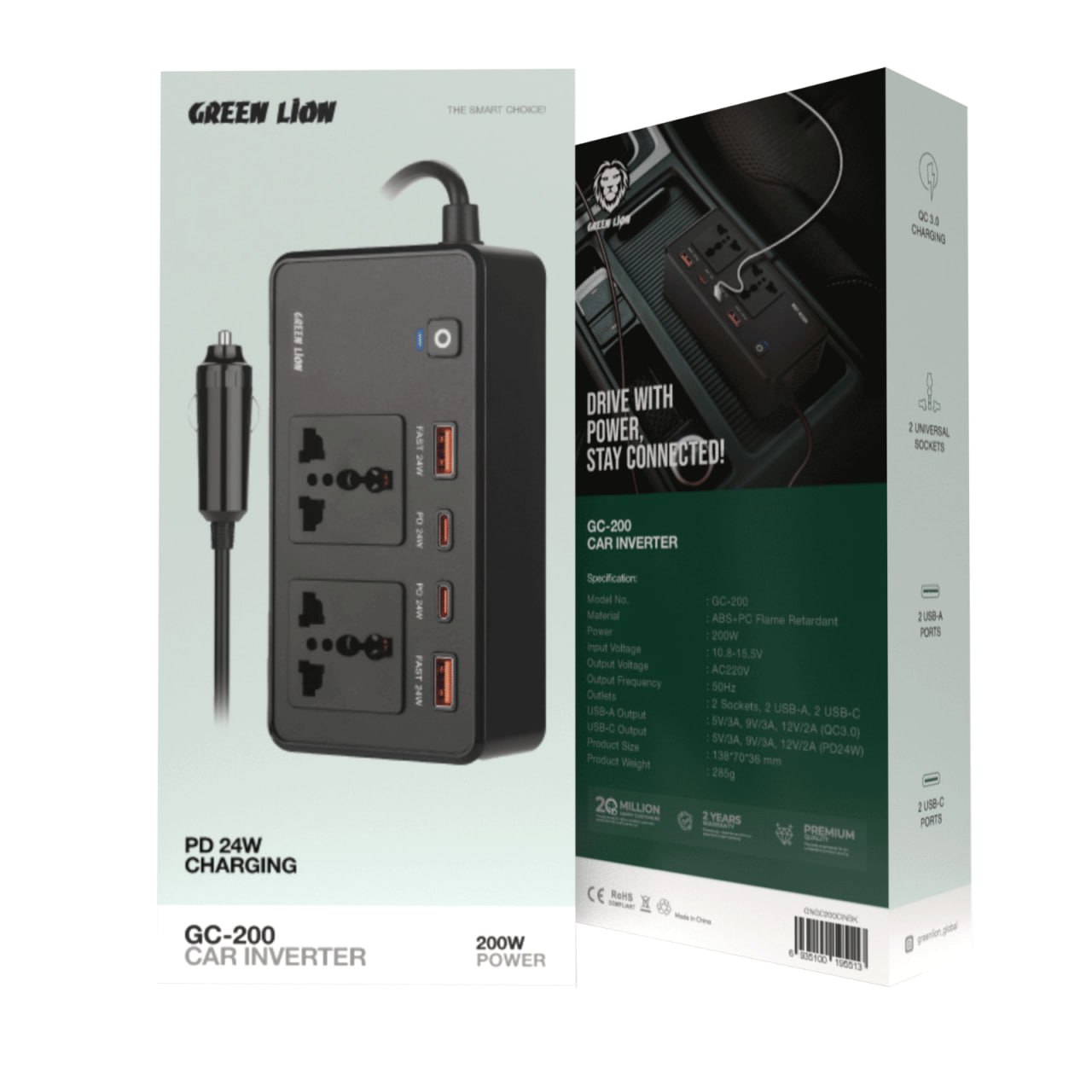 نمای پشت و بخشهای قابل مشاهده محصول اینورتر گرین لاین مدلGC-200 car inverter | گجت و لوازم الکترونیکی | خرید آنلاین