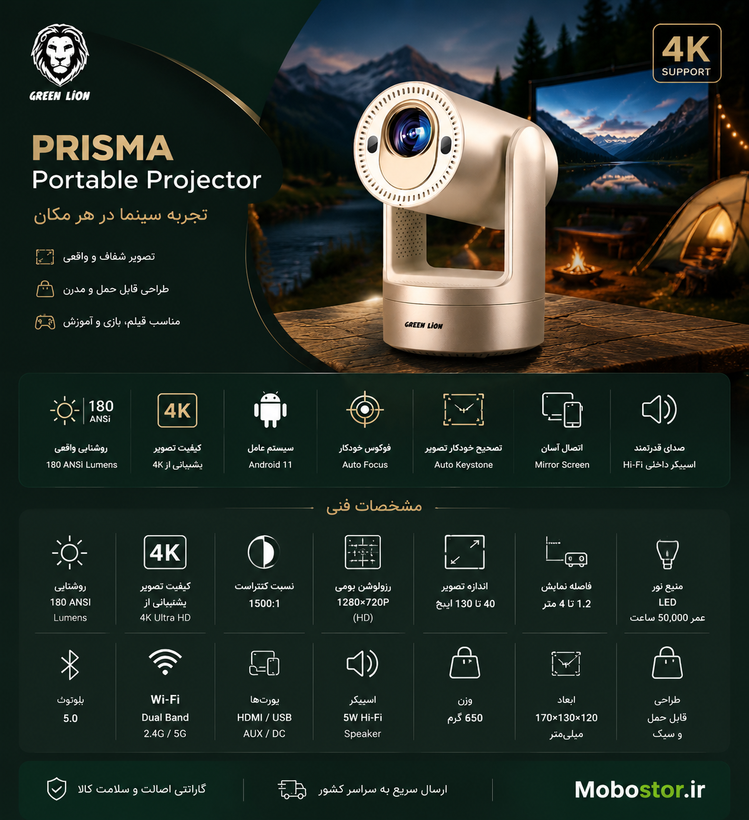 جزئیات طراحی و کیفیت ساخت محصول پروژکتور4K گرین لاین مدل پریسما(prisma) | گجت و لوازم الکترونیکی | خرید آنلاین