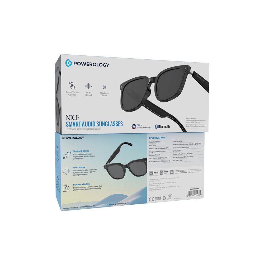 نمای جانبی و ابعاد ظاهری محصول عینک هوشمند پاورولوژی Powerology Nice Smart Audio Sunglasses | گجت و لوازم الکترونیکی | خرید آنلاین
