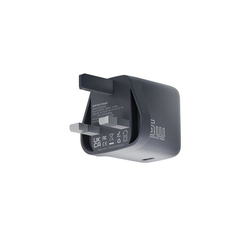 نمای جانبی و ابعاد ظاهری محصول شارژر دیواری پاورولوژی 45W مدل Voltflow PWCUQC069 | شارژر و لوازم شارژ | خرید آنلاین