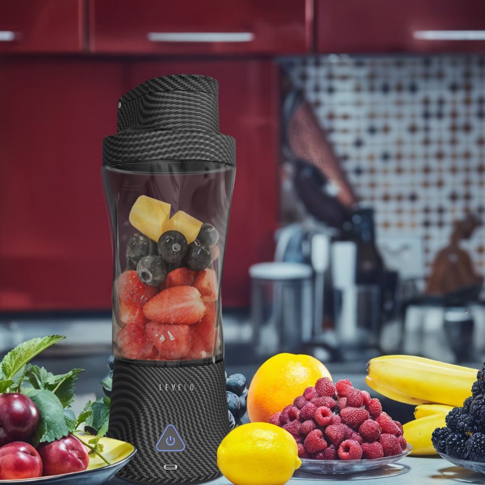 نمای جانبی و ابعاد ظاهری محصول مخلوط کن شارژی لِوِلو مدل LVL-AEROFX-BLNDR-STR ظرفیت ۰.۷ لیتر با ۶ تیغ | شارژر و لوازم شارژ | خرید آنلاین