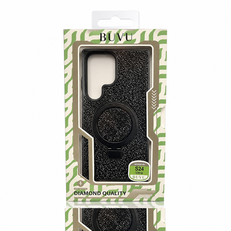 نمای اصلی محصول و طراحی کلی کاور مگسیف نگیندار BUVU مدل Black Diamond Ring برای Samsung Galaxy S24 Ultra | لوازم جانبی موبایل | خرید آنلاین