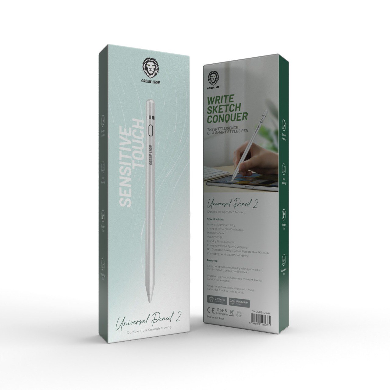 نمای پشت و بخشهای قابل مشاهده محصول قلم لمسی گرین لاین مدل Universal Pencil 2 | گجت و لوازم الکترونیکی | خرید آنلاین