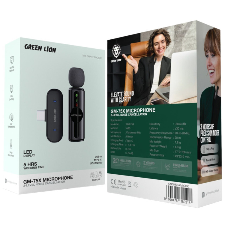 نمای جانبی و ابعاد ظاهری محصول میکروفون یقه ای بی سیم تک کاربره گرین لاین مدل GM 75X | گجت و لوازم الکترونیکی | خرید آنلاین