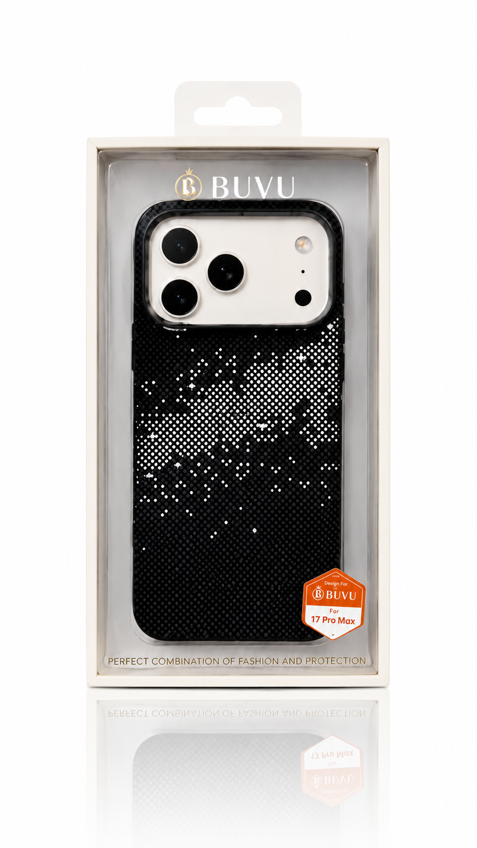 نمای بستهبندی و ارائه محصول قاب گوشی BUVU Luxury Carbon Series مناسب iPhone 17 Pro Max | لوازم جانبی موبایل | خرید آنلاین