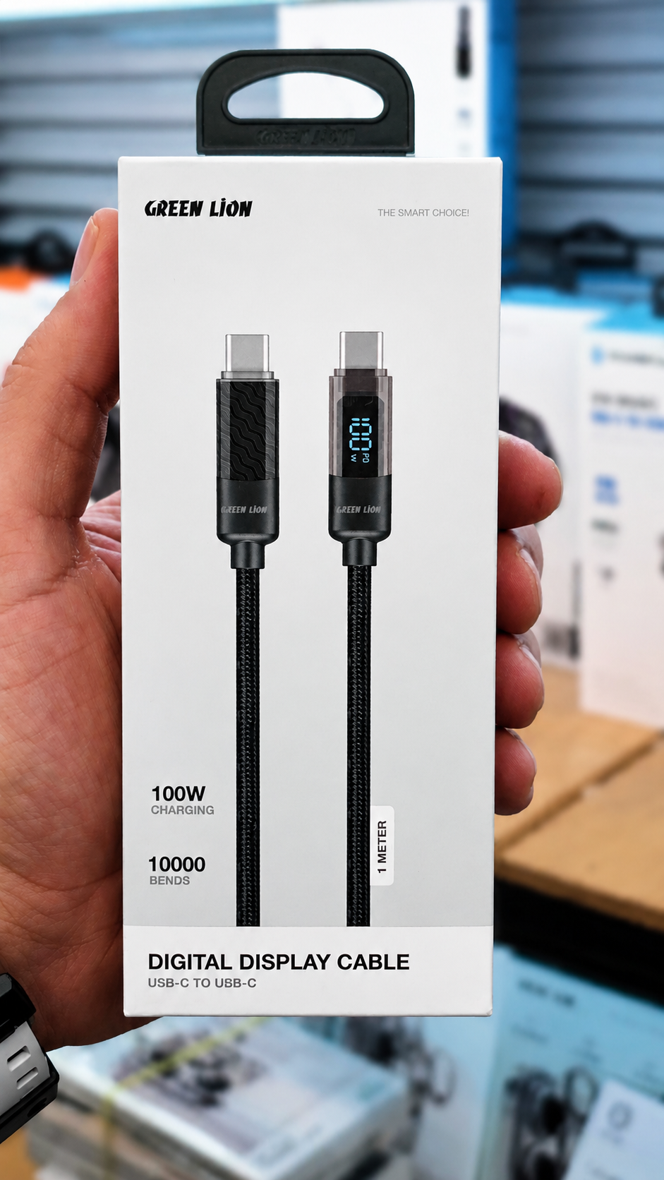 نمای بستهبندی و ارائه محصول کابل شارژ Green Lion Digital Display USB-C to USB-C 100W | شارژر و لوازم شارژ | خرید آنلاین