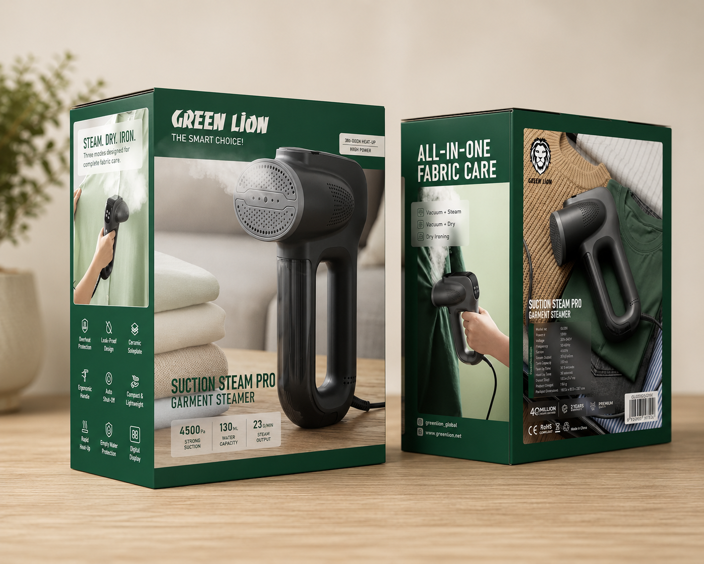 نمای جانبی و ابعاد ظاهری محصول اتو بخار دستی گرین لاین Green Lion Suction Steam Pro Garment Steamer | گجت و لوازم الکترونیکی | خرید آنلاین
