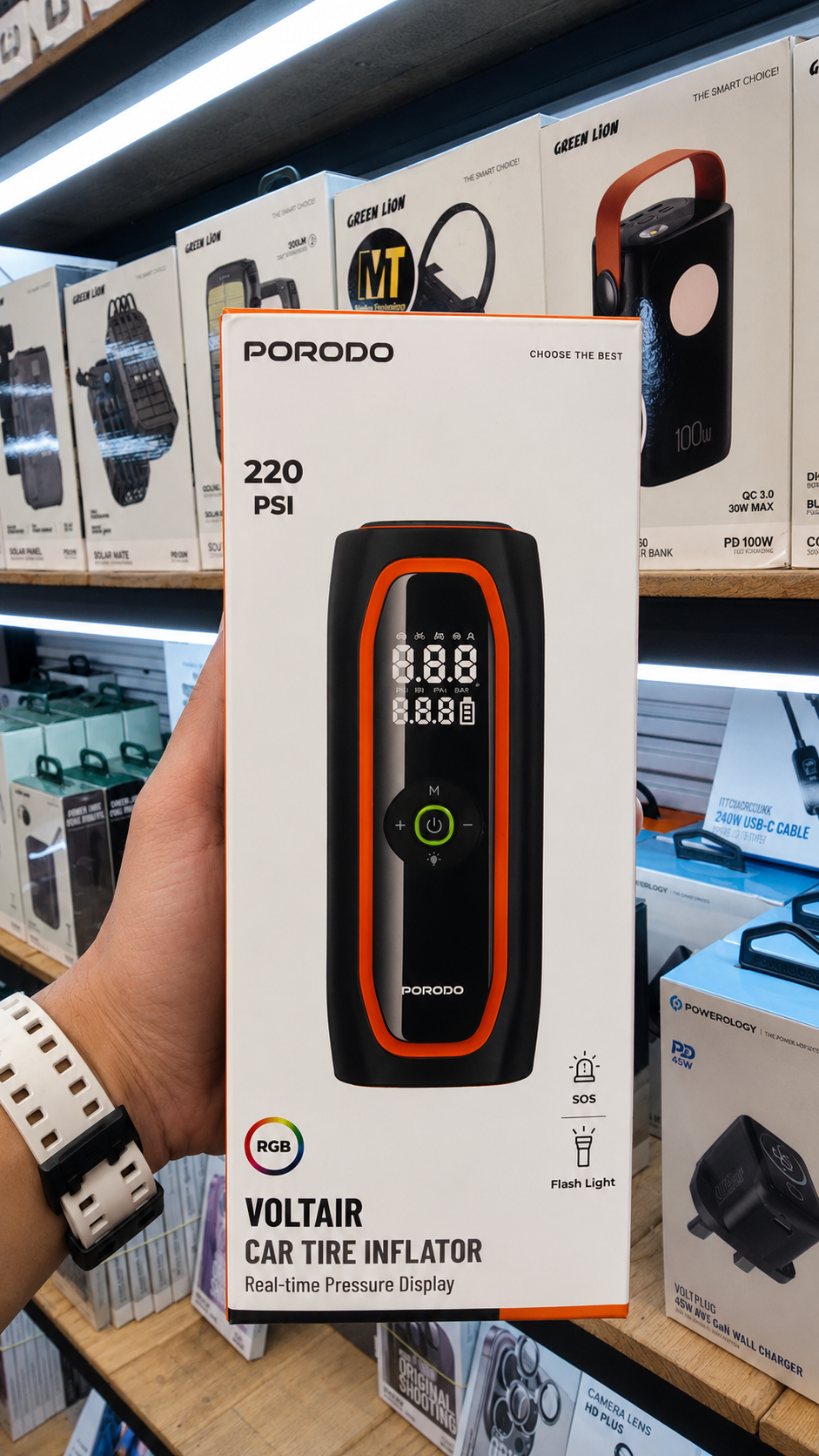 نمای نزدیک از جزئیات و ساختار محصول پمپ باد شارژی پرودو مدل Voltair 220 PSI | شارژر و لوازم شارژ | خرید آنلاین