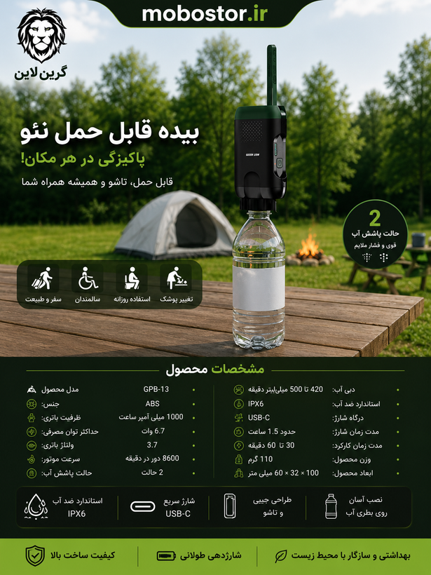 نمای پشت و بخشهای قابل مشاهده محصول بیده قابل حمل گرین لاین مدل Pocket Bidet Neo | لوازم جانبی موبایل | خرید آنلاین
