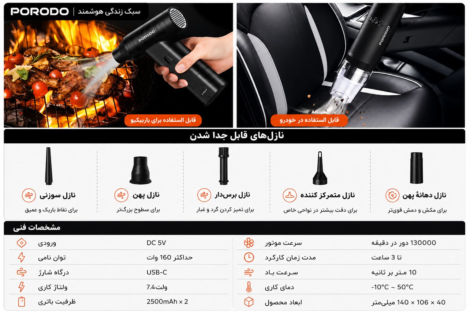 جزئیات طراحی و کیفیت ساخت محصول جت فن پرودو مدل PDLFST179 دمنده و مکنده قابل حمل | لوازم جانبی موبایل | خرید آنلاین