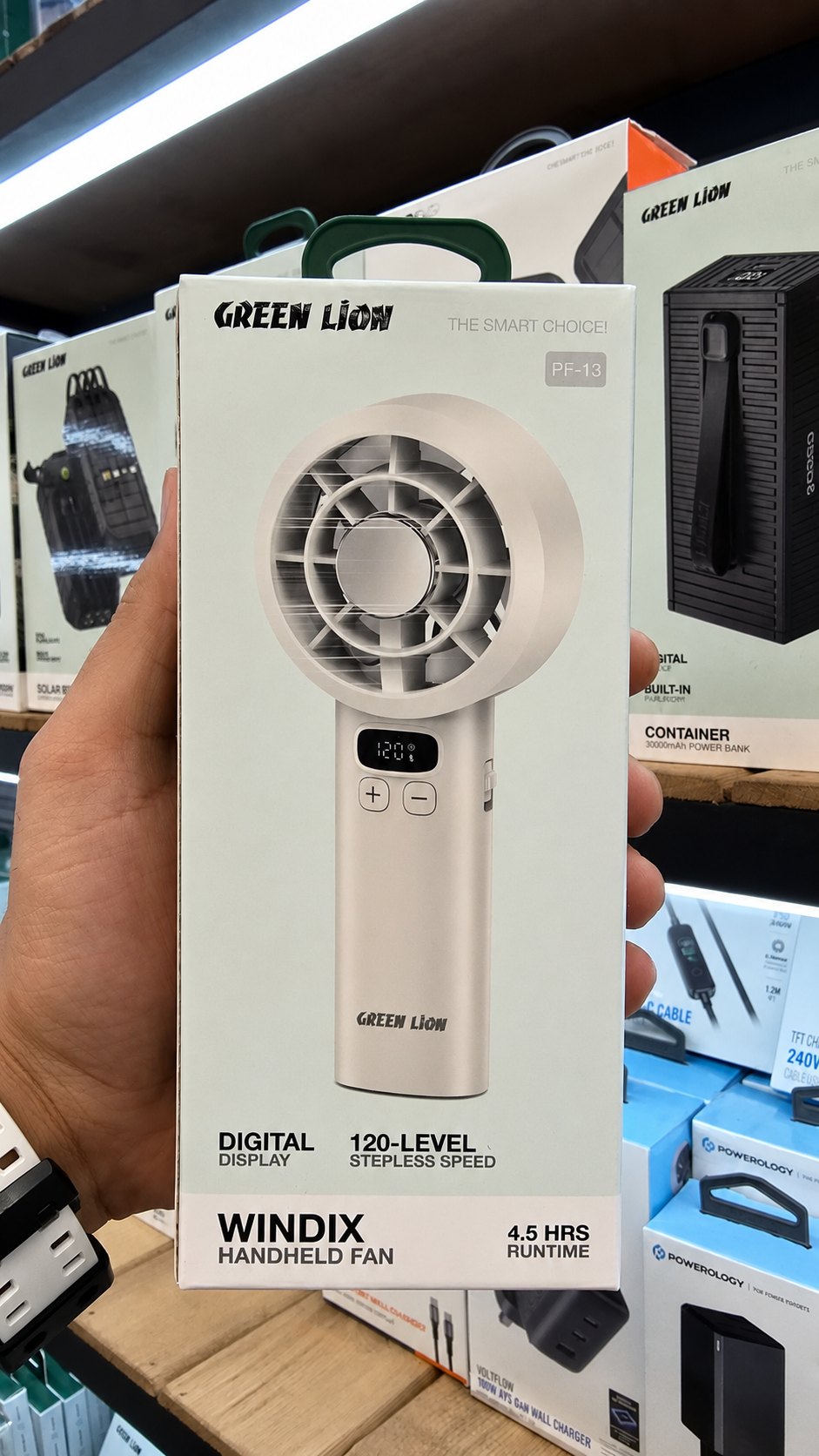 جزئیات طراحی و کیفیت ساخت محصول پنکه دستی گرین لاین Windix PF-13 با نمایشگر دیجیتال و ۱۲۰ سطح تنظیم سرعت | گجت و لوازم الکترونیکی | خرید آنلاین