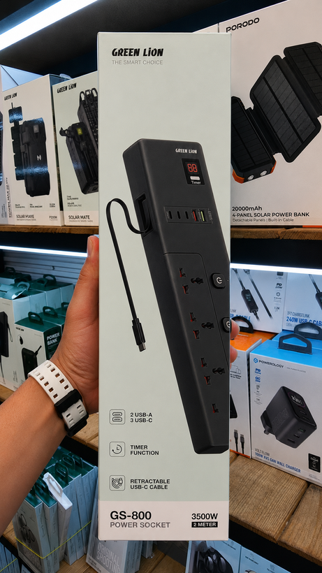 جزئیات طراحی و کیفیت ساخت محصول چندراهی برق گرین مدل GS-800 ظرفیت ۳۵۰۰ وات با ۴ خروجی و کابل ۲ متر | کابل و مبدل | خرید آنلاین