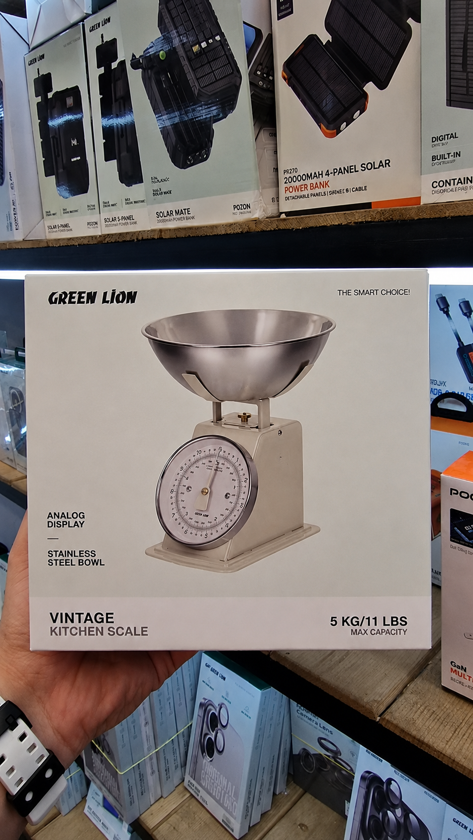 نمای بستهبندی و ارائه محصول ترازوی آشپزخانه عقربهای گرین لاین مدل GNVNKSCA vintage kitchen scale | گجت و لوازم الکترونیکی | خرید آنلاین