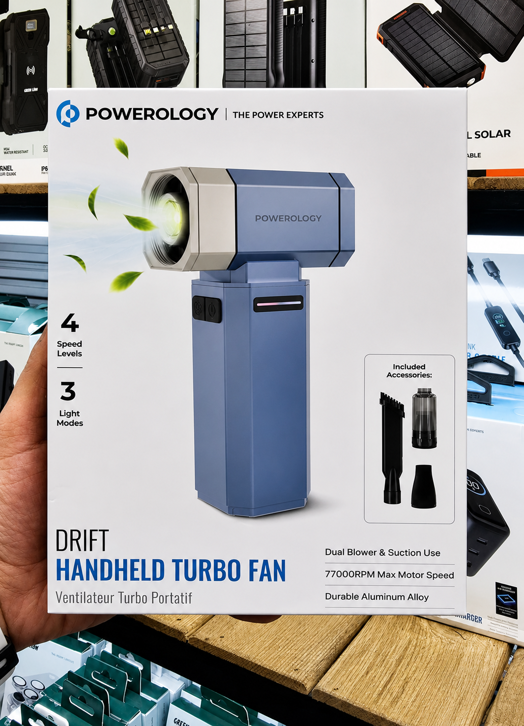 نمای نزدیک از جزئیات و ساختار محصول جت فن پاورولوژی مدل PWMY96005BU شارژی و توربوDRIFT | شارژر و لوازم شارژ | خرید آنلاین