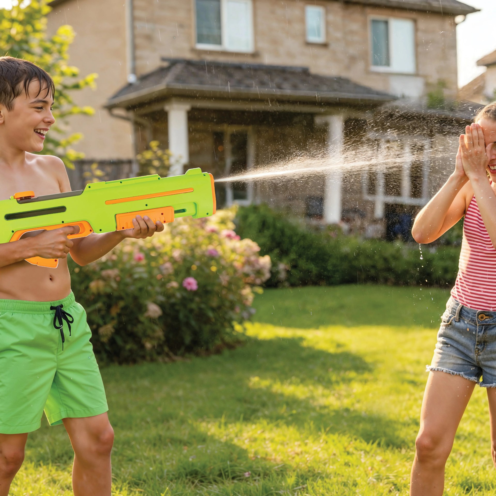 نمای جانبی و ابعاد ظاهری محصول تفنگ آبپاش شارژی دو نازل گرین لاین مدل GN65 | Green Lion GN65 Dual Nozzle Water Gun | شارژر و لوازم شارژ | خرید آنلاین