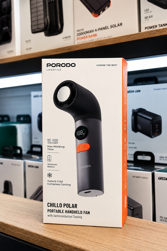 نمای پشت و بخشهای قابل مشاهده محصول پنکه دستی شارژی پرودو Lifestyle Chillo Polar مدل PDLFSTSH27GY | شارژر و لوازم شارژ | خرید آنلاین