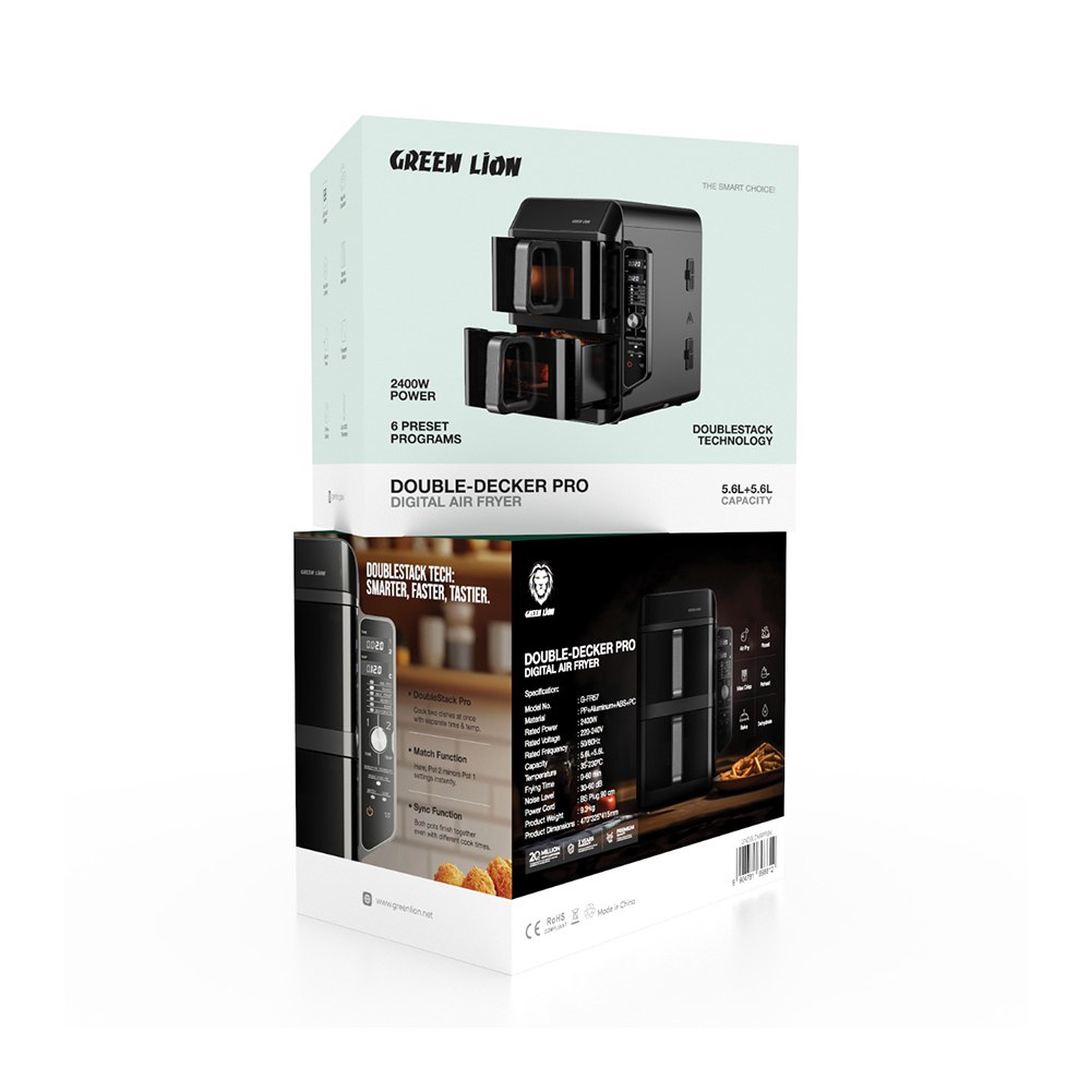 نمای اصلی محصول و طراحی کلی سرخکن بدون روغن دیجیتال گرین لاین Double-Decker Pro دو طبقه 11.2 لیتری 2400 وات مدل GNDBLDKRPRBK | گجت و لوازم الکترونیکی | خرید آنلاین