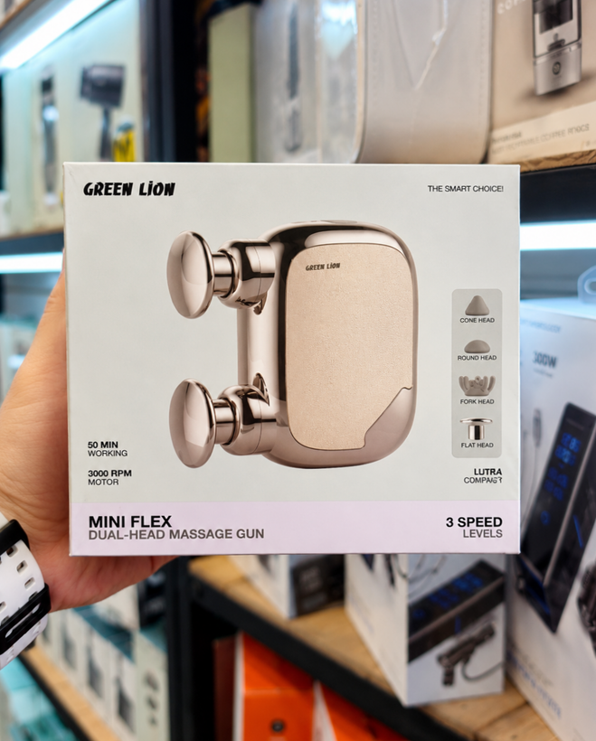 نمای بستهبندی و ارائه محصول ماساژور تفنگی گرین لاین مدل Mini Flex دو سر | گجت و لوازم الکترونیکی | خرید آنلاین