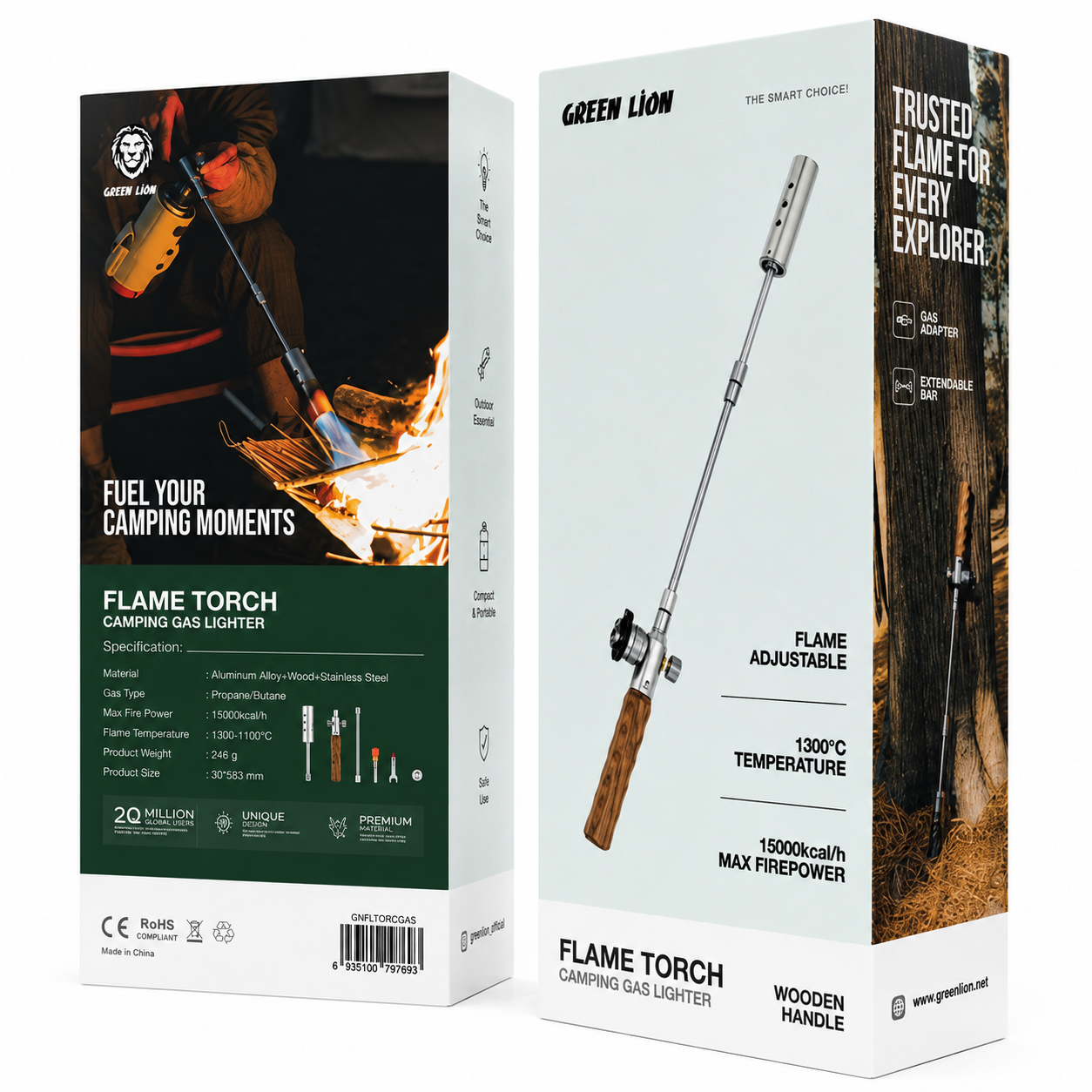 نمای جانبی و ابعاد ظاهری محصول مشعل گازی فندکی کپسولی گرین لاین مدل Flame Torch ضد باد | گجت و لوازم الکترونیکی | خرید آنلاین