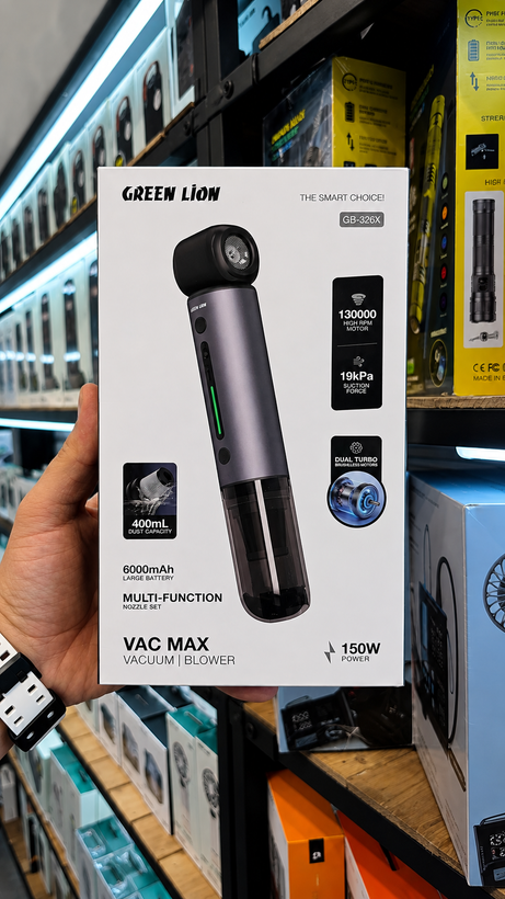 نمای نزدیک از جزئیات و ساختار محصول جارو شارژی و دمنده گرین لاین VAC MAX مدل GB-326X توان 150 وات | شارژر و لوازم شارژ | خرید آنلاین