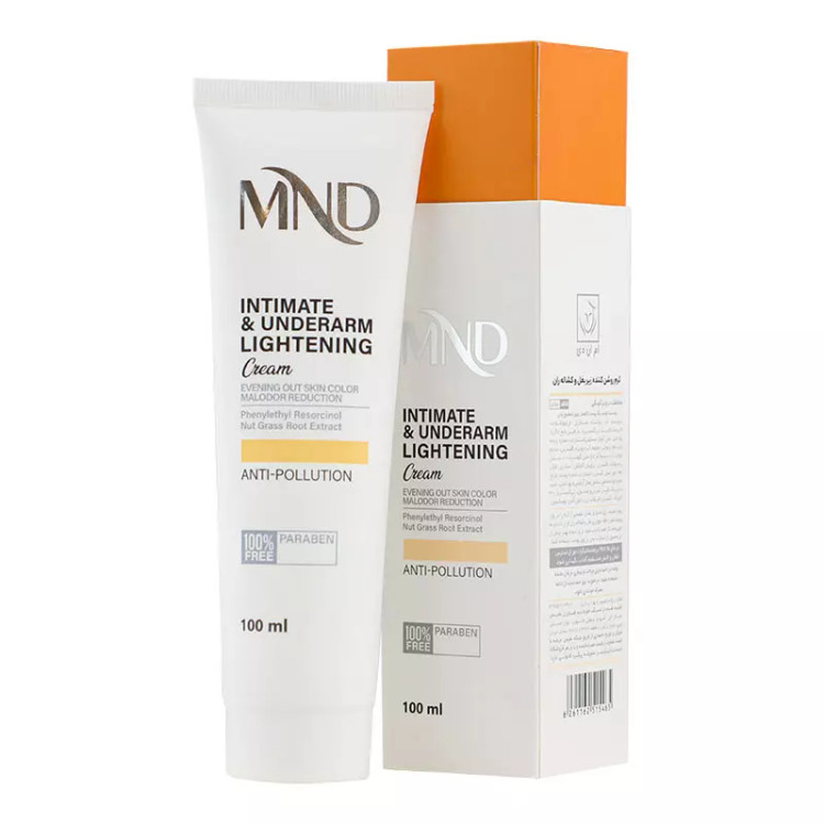 مشخصات ظاهری و نوع کالا در نمای اصلی کرم روشنکننده زیربغل و کشاله ران ام ان دی 100 میل UNDERARM CREAM