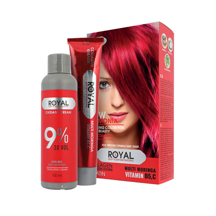 جزئیات طراحی و ویژگیهای قابل مشاهده کیت رنگ مو قرمز یاقوتی رویال کد 7.66