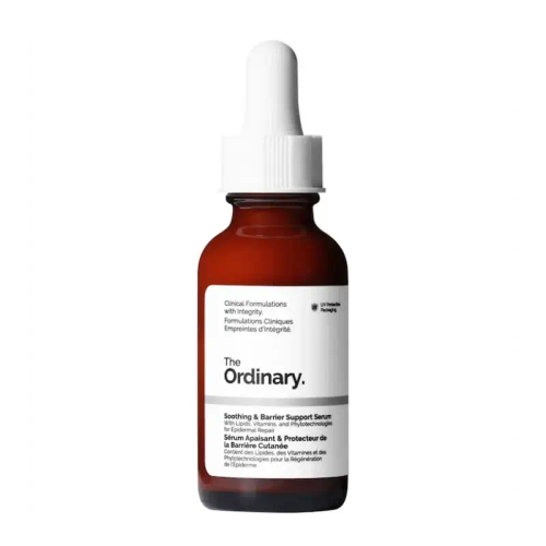 فرم بستهبندی و ظاهر محصول در نمای معرفی سرم ترمیم کننده و تسکین دهنده صورتی اوردینری مدل Soothing And Barrier حجم 30 میل