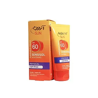 فرم بسته‌بندی و ظاهر محصول در نمای معرفی کرم ضد آفتاب بژ روشن SPF60 آردن | مناسب پوست های حساس فاقد جاذب شیمیایی