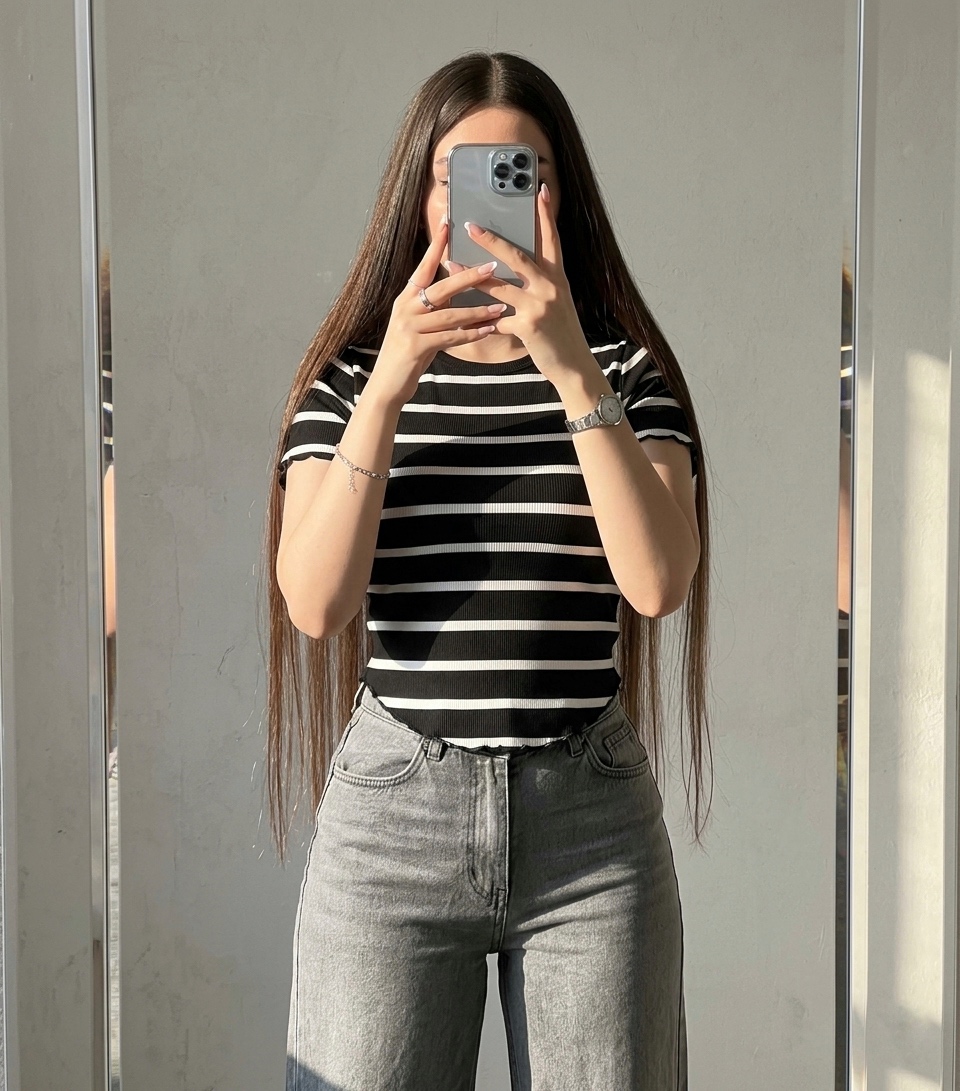 نمای اصلی و طراحی کلی کراپ تیشرت راه راه ژور زنانه کد ۹۷۸