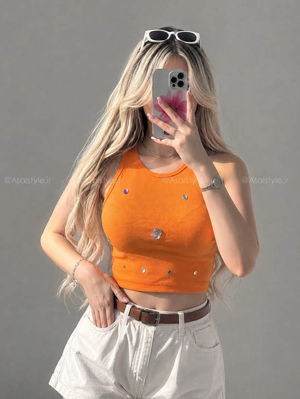 جزئیات دوخت و فرم محصول کراپ تاپ الماسی کد ۱۰۵۱