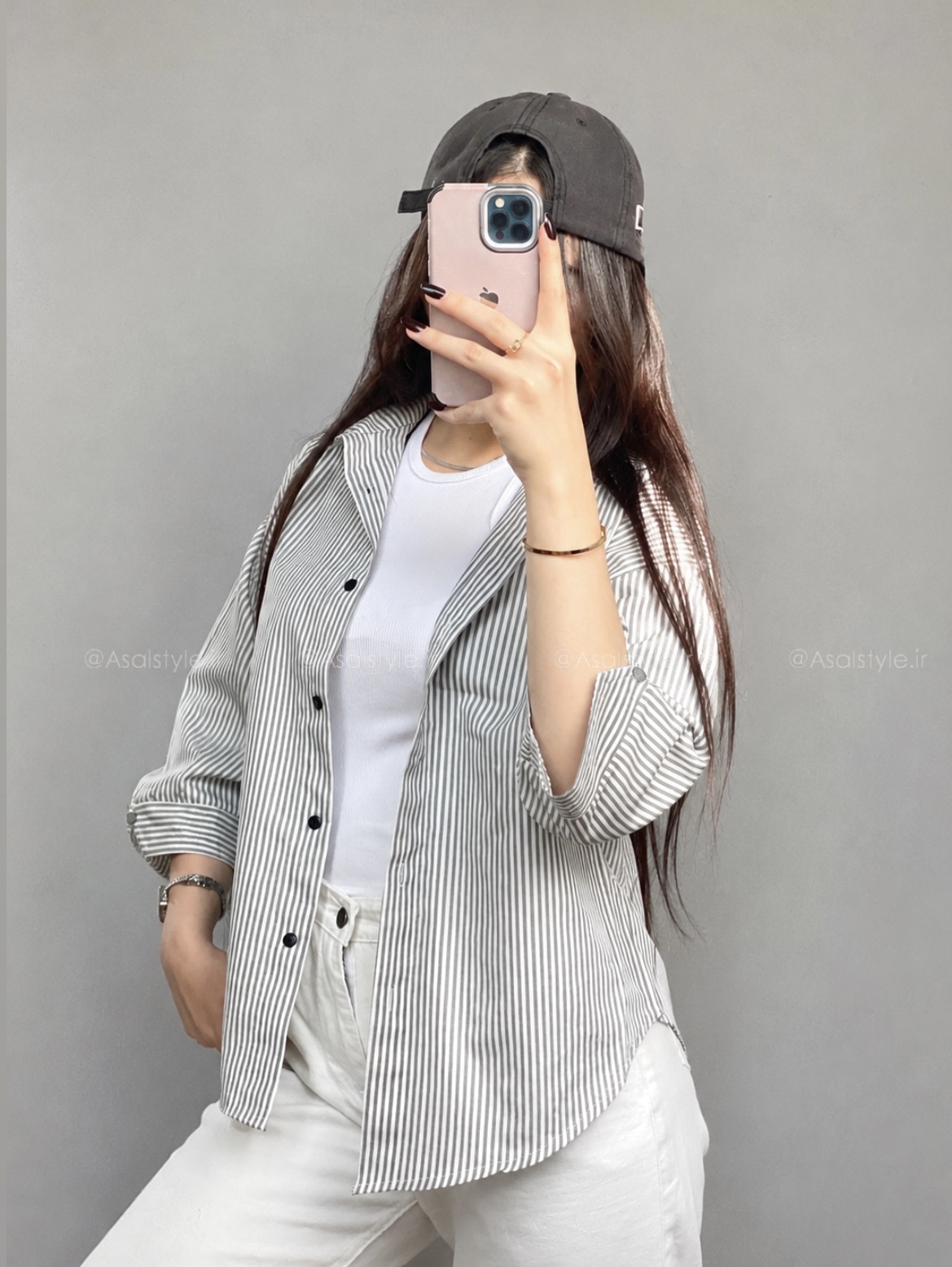 جزئیات دوخت و فرم محصول شومیز راه راه زنانه کد ۱۲۳۸