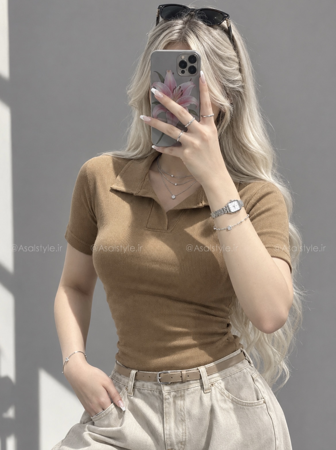 جزئیات دوخت و فرم محصول پلوشرت بیسیک زنانه کد ۱۲۵۸