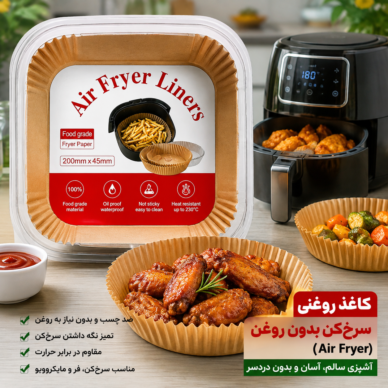 کاغذ روغنی مخصوص سرخکن بدون، جزئیات طراحی و ساخت باکیفیت در نمای نزدیک