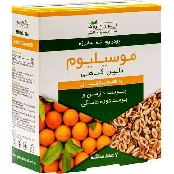 نمای محصول ساشه موسیلیوم ایران داروک کیفیت و اصالت تضمینی با تمامی جزئیات ظاهری و بستهبندی