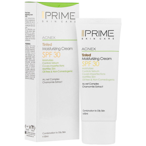 بستهبندی اورجینال کرم مرطوب کننده رنگی SPF30 پریم مراقبت حرفهای از پوست همراه با مشخصات محصول