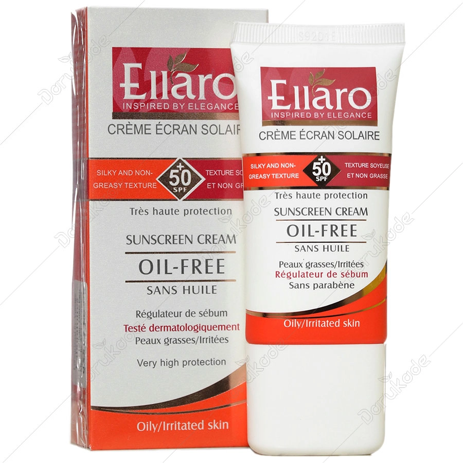 نمای قدی کرم ضد آفتاب فاقد چربی SPF50 الارو کیفیت بالا و ماندگار با تمرکز بر طرح و رنگ محصول